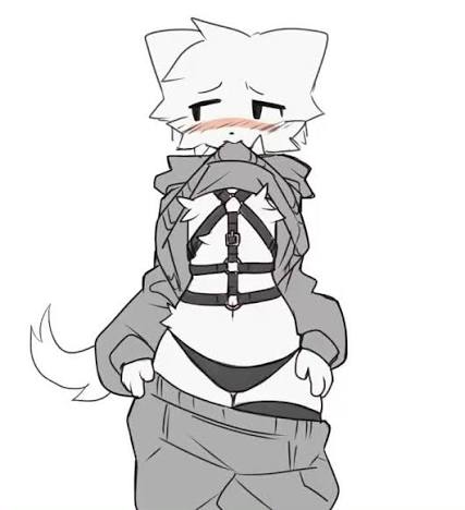 anthro, bdsm gear, blush, bondage, boykisser, boykisser (meme), low res, male, male focus, male only, operario juniors, shirt lift, silly cat (mauzymice)