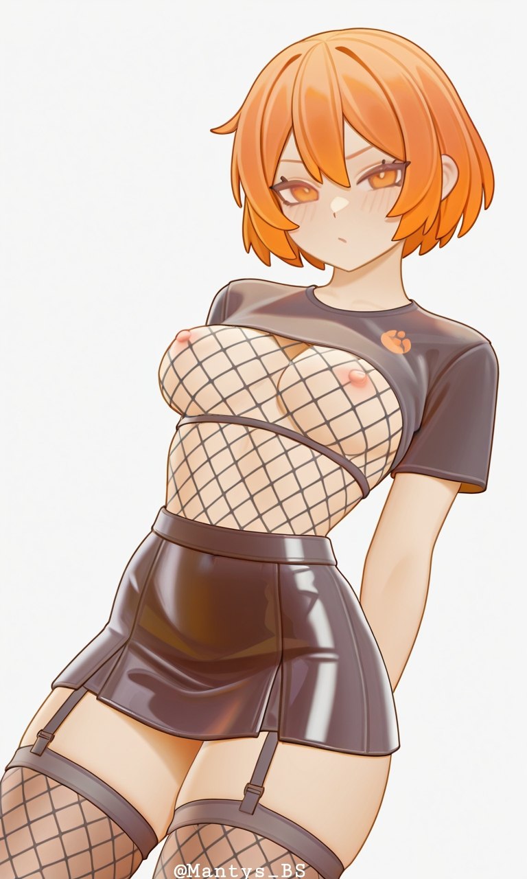 ai generated, bea (brawl stars), brawl stars, breasts, female, latex skirt