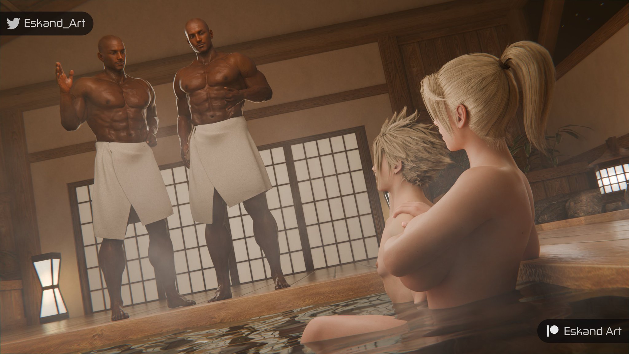 1girls, 3boys, 3d, ass, ass bigger than head, big ass, big breasts, big thighs, blonde female, blonde hair, breasts, breasts bigger than head, bust, busty, chest, claudia strife, cloud strife, curvaceous, curvy, curvy figure, dark skin, dark-skinned male, eskandart, female, final fantasy, final fantasy vii, hips, hourglass figure, huge thighs, large thighs, light skin, light-skinned female, male, male/female, mature, mature female, mature male, milf, mother and son, older female, slim waist, square enix, straight, tall, tall female, taller female, thick, thick hips, thick legs, thick thighs, thighs, thighs bigger than head, voluptuous, waist, wide ass, wide hips, wide thighs, younger male