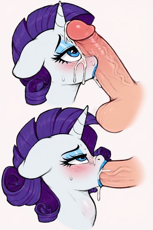 ai generated, balls, blowjob, blue eyeshadow, blue lipstick, cum, cum in mouth, cum on face, equine, eyelashes, eyeshadow, fellatio, fellatio from feral, female, feral, furrypornaddiction, horse, human, human on feral, lipstick, male, male human/female feral, male on feral, my little pony, penis, penis in mouth, pony, purple hair, rarity (mlp), saliva, side view, unicorn, zoophilia