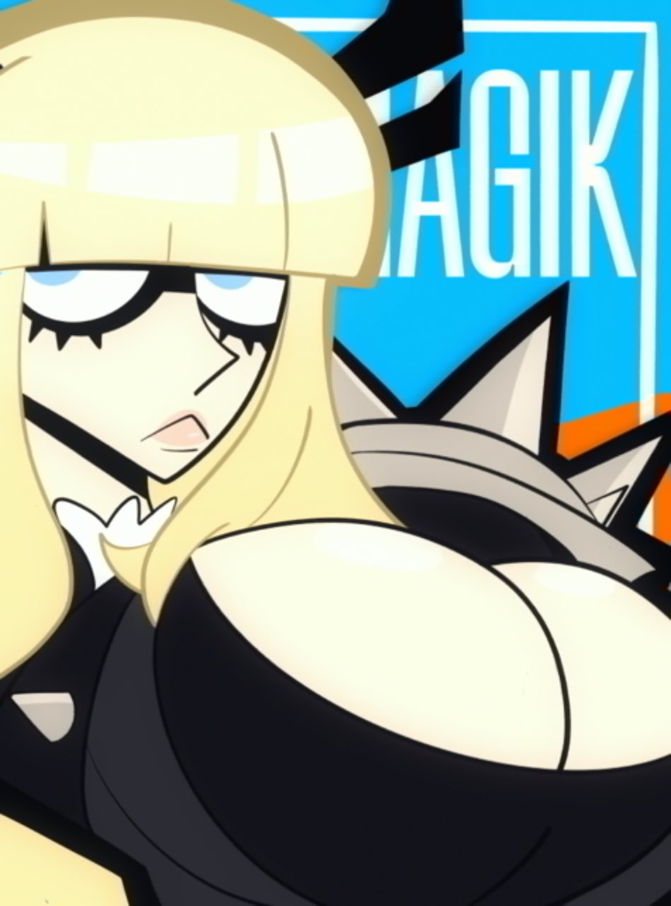 1girls, alternate breast size, big breasts, big tits, blonde hair, blue eyes, boobies, boobs, breast focus, breasts, cleavage, cleavage cutout, frown, huge boobs, huge breasts, huge tits, lips, looking at viewer, magik (illyana rasputin), magik (marvel tokon), magik's crown, marvel, marvel comics, marvel tokon: fighting souls, russian female, simple background, solo, spikes, tight clothing, tits, tubularparu, upper body, x-men