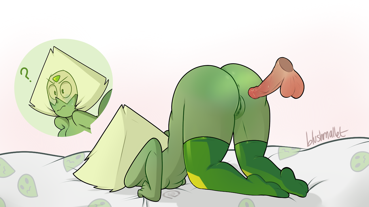 anus, blushmallet, breasts, cartoon network, cleavage, disembodied penis, erection, female, gem (species), male, penis, peridot (steven universe), pussy, solo focus, steven universe, top-down bottom-up
