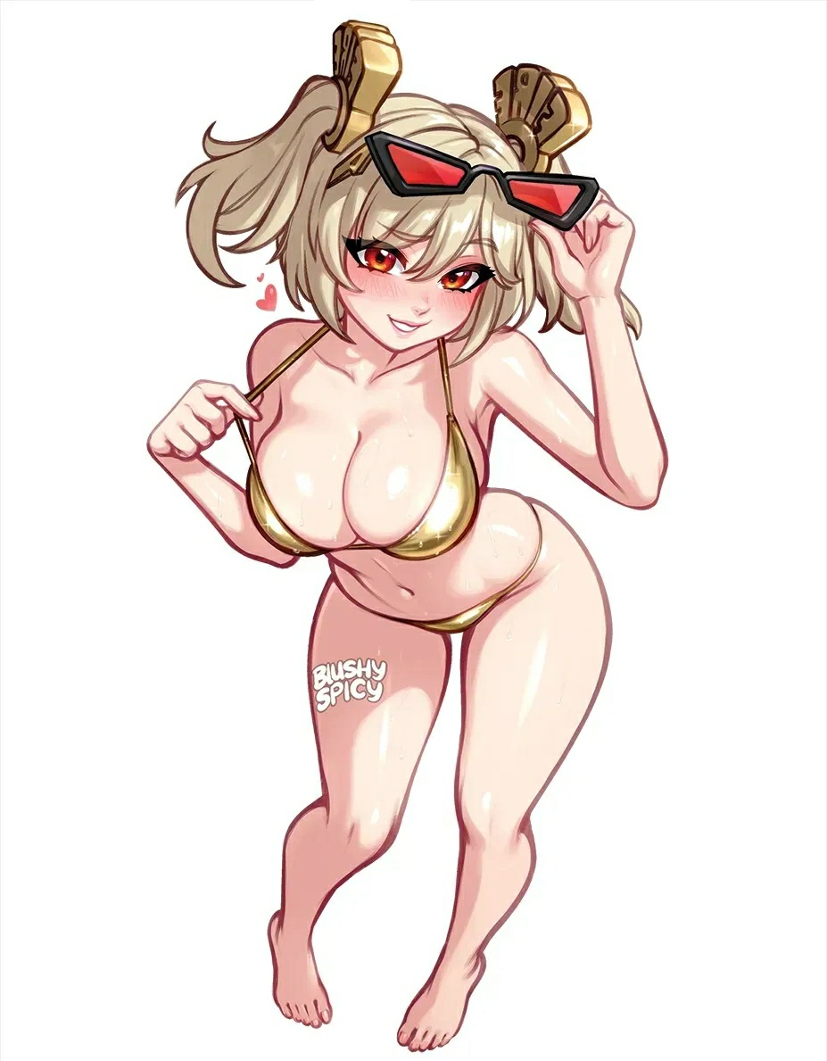 1girl, blushypixy, blushyspicy, burnice white, golden bikini, medium hair, pose, solo, solo female, zenless zone zero