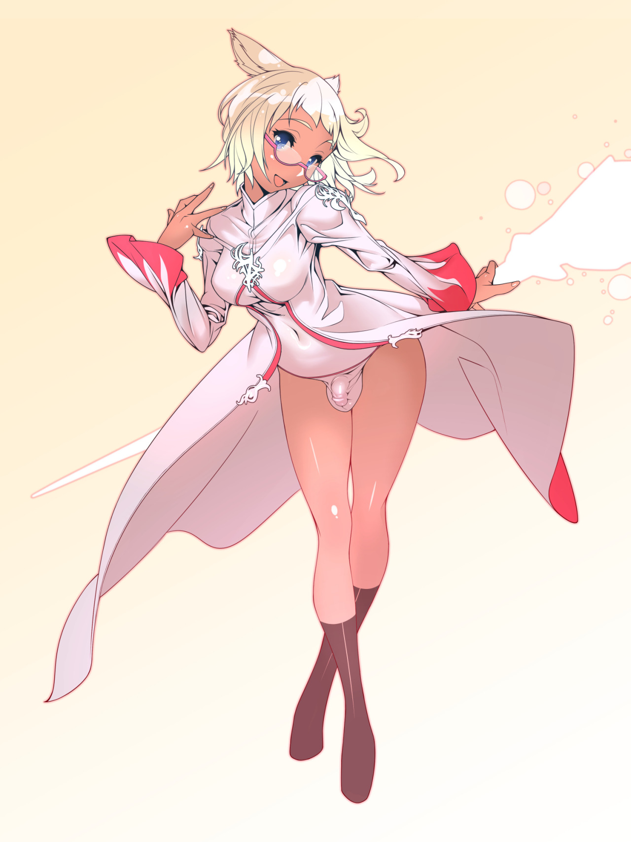 1futa, balls, balls in panties, breasts, bulge, final fantasy, flaccid, futa only, futanari, intersex, large balls, large breasts, miqo'te, panties, panty bulge, penis, penis in panties, penis under clothes, penis under skirt, skirt, skirt lift, small penis, solo, tagme, tomoyuki kotani