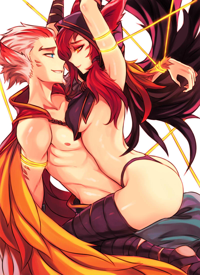 female, league of legends, rakan, tagme, xayah