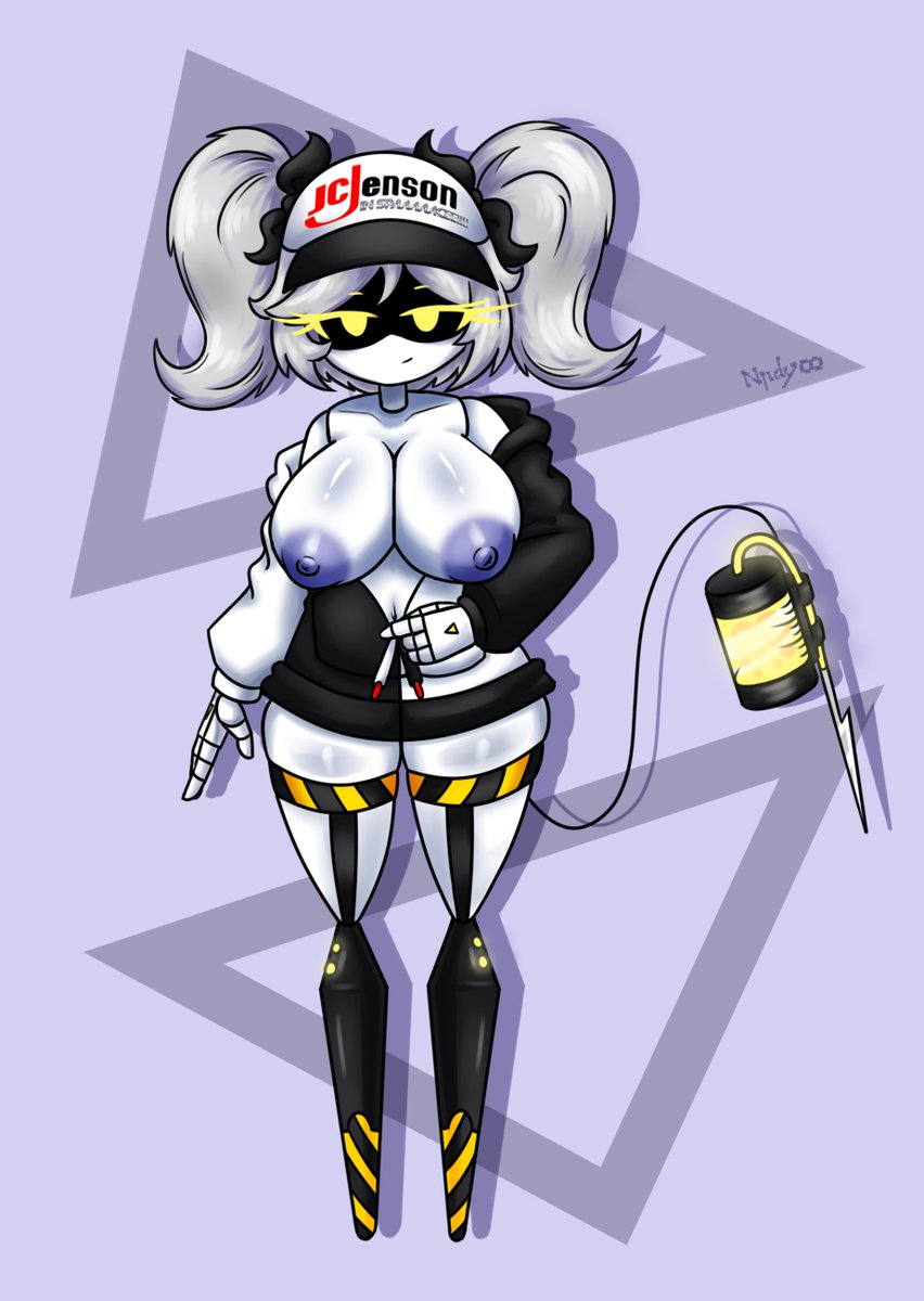 alt, andydrew297149, areolae peeking, big breasts, bikini, fat ass, female only, glitch productions, j (murder drones), murder drones, peace sign, serial designation j, thighs, twintails, wide hips, winking at viewer