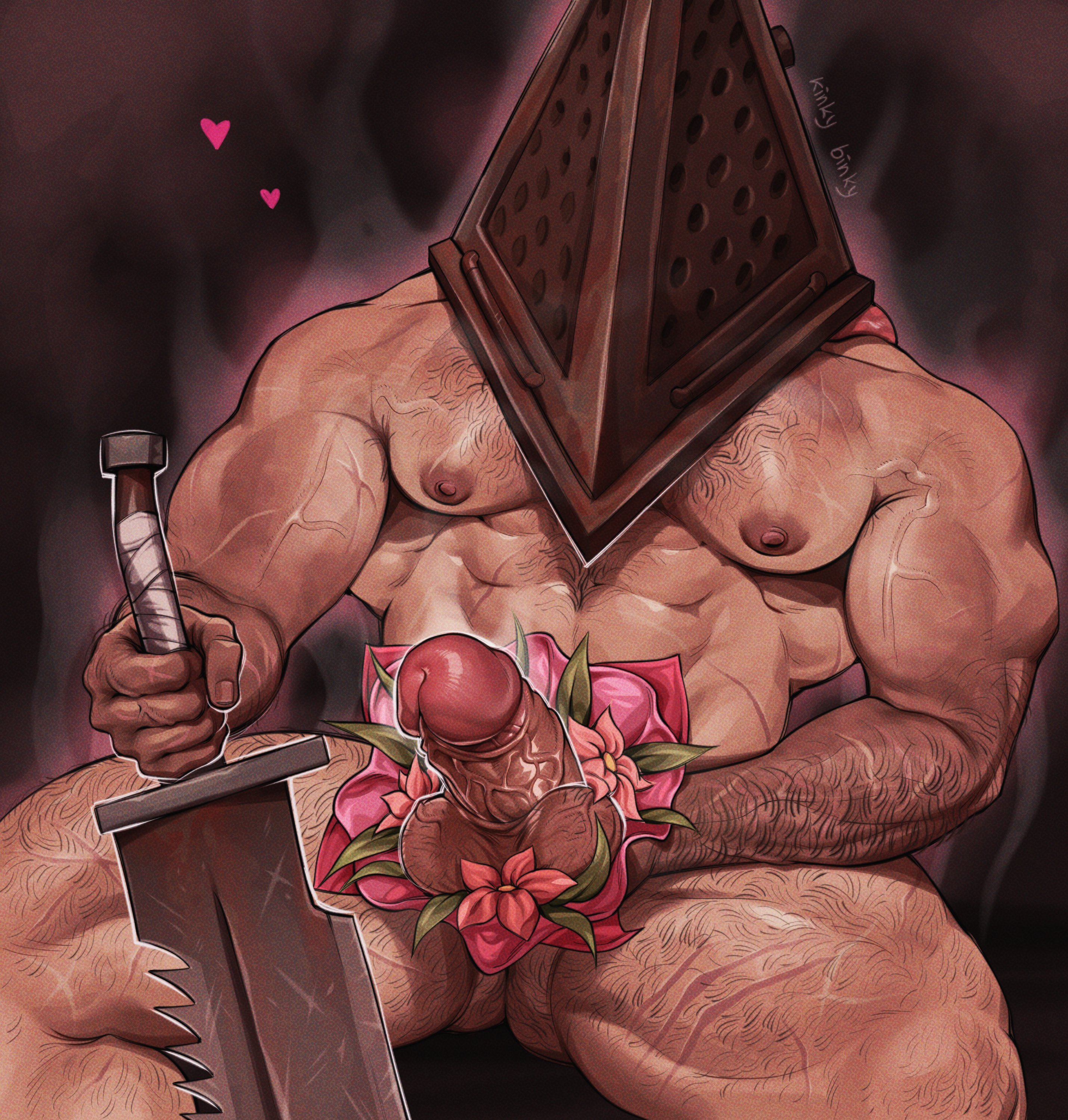 1boy, bara, barazoku, big penis, cock, hairy, hairy chest, hairy male, huge cock, kinkybinky, male, male only, muscular, muscular male, nipples, penis, penis out, presenting penis, pyramid head, silent hill, silent hill 2, solo, solo male, veiny, veiny muscles, veiny penis