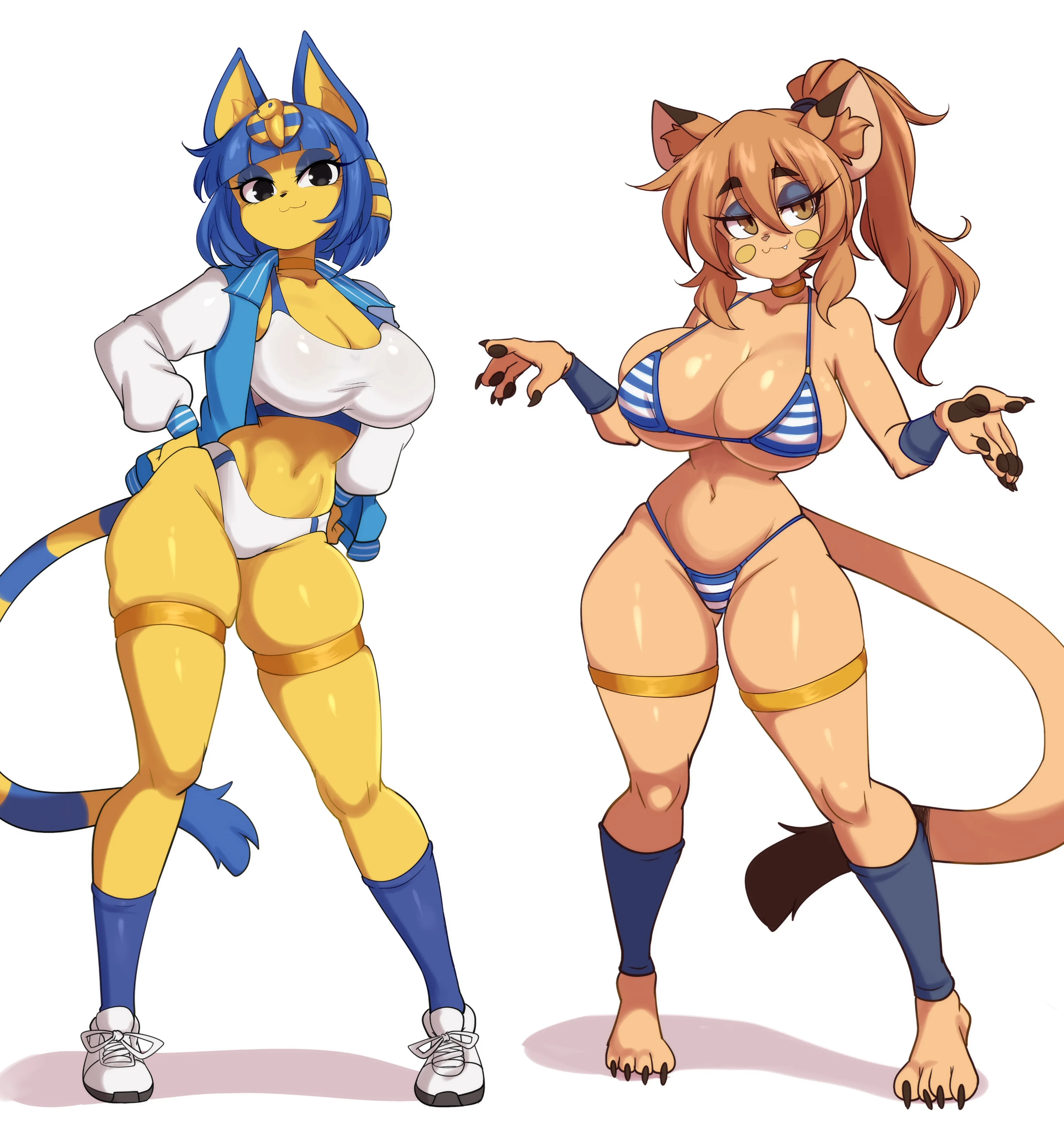 animal crossing, ankha, big ass, big breasts, bikini, blue hair, breasts, bubble butt, cat ears, cat tail, female, furry, goya (lucyfercomic), huge ass, huge breasts, looking away, lucyfercomic, nails, tagme, thick thighs, wide hips