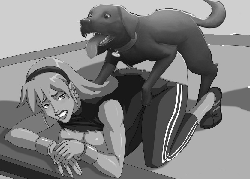 1boy, 1girls, bestiality, canine, clenched teeth, dc, dc comics, endured face, female, interspecies, male, rape, wonder girl (cassie sandsmark), zoophilia