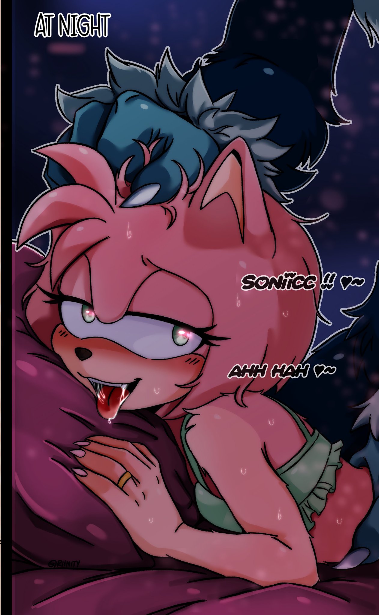 ahe gao, amy rose, bed, moaning, riinity, sonic (series), sonic the hedgehog, sonic the hedgehog (series), sonic the werehog, werehog, wolf