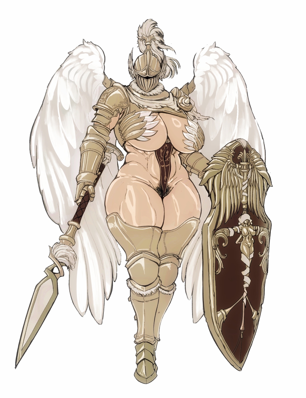 angel angel_wings armor armored_female big_breasts breasts female_knight knight large_breasts original original_character pubes pubic_hair tagme thick_thighs thighs xiao_taiyang_t2333