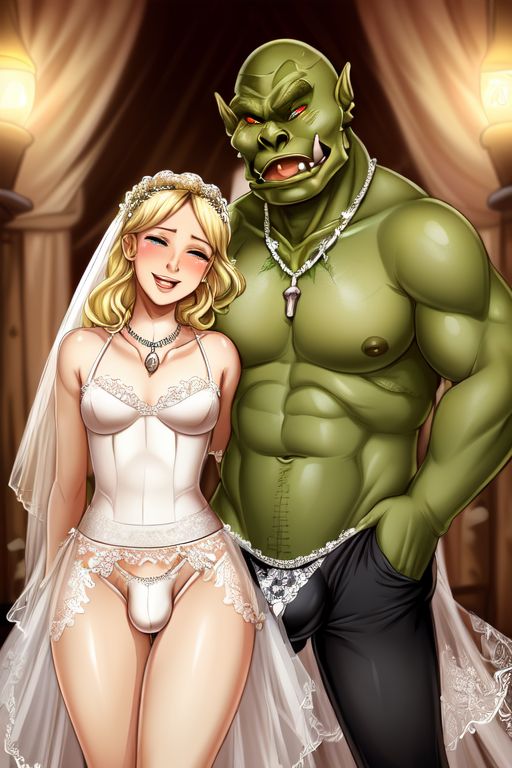 ai_generated big_dom_small_sub blonde_hair boywife bride bulge collar dominant elf elf_male femboy feminine_male gay groom happy hugging husband_and_husband husband_and_wife imminent_sex light-skinned_male light_skin lingerie malewife marriage medieval muscular_male orc questionable_consent slutty_clothing submissive submissive_male tagme wedding wedding_dress wedding_lingerie wife