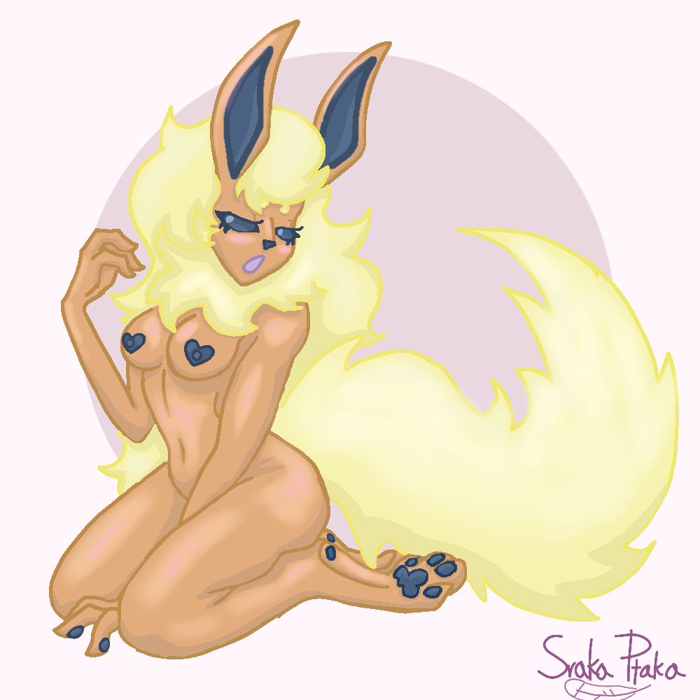 18+_adults_only_sign animal_ear_fluff breasts female fire flareon fluffy fluffy_tail furry furry_female furry_only fursona girly naked_female paws pokemon pokemon_(species) sex sexy tail younger_female