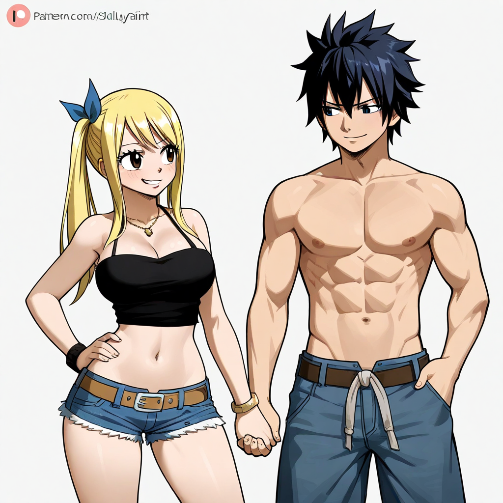 ai_generated black_hair blonde_hair clothed couple fairy_tail gray_fullbuster lucy_heartfilia