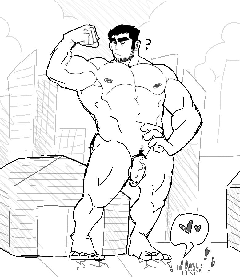 balls bara crawdunk64 facial_hair flaccid flexing lucas_lee macro male male_only monochrome muscles muscular nude penis scott_pilgrim solo solo_male