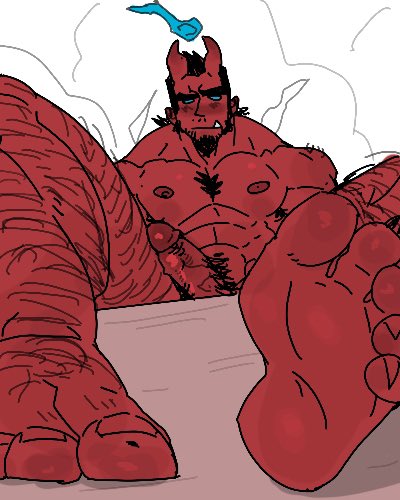 balls bara blush body_hair boner crawdunk64 demon erection facial_hair male male_only muscles muscular nude penis solo solo_male