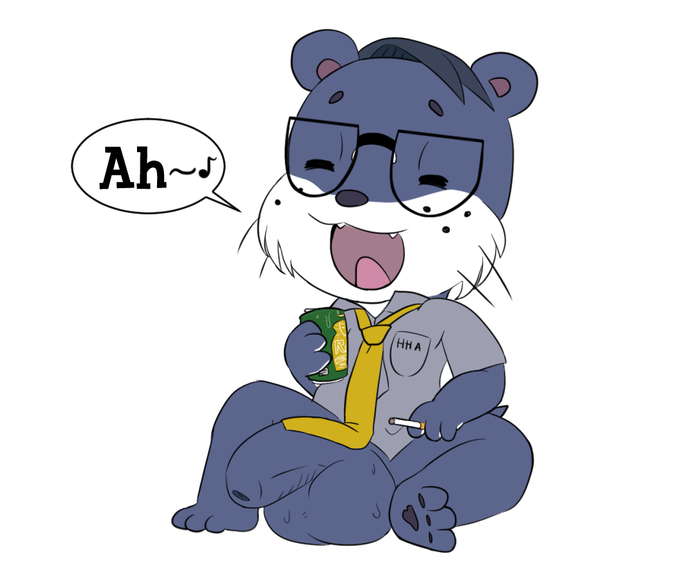 animal_crossing anthro balls big_balls big_penis bottomless cigarette clothed clothing eyewear glasses inubashiri lyle_(animal_crossing) male male_only mammal mustelid necktie nintendo penis solo video_games weasel