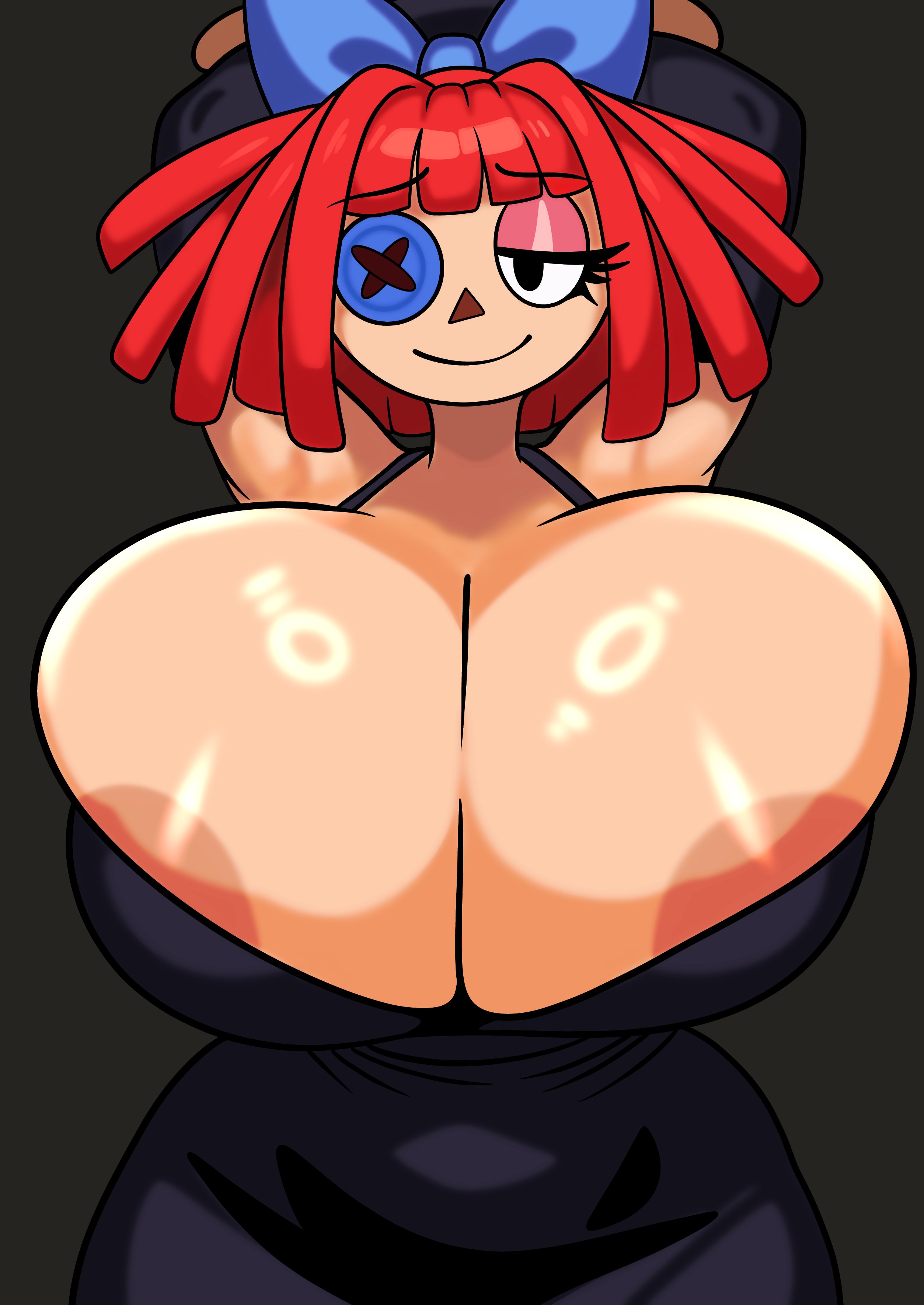 1girls, areolae, armpits, arms behind head, barely contained, bedroom eyes, big areola, big breasts, big nipples, busty, chubby, cleavage, cleavage overflow, curvy, dress, female, female only, furry funnychan, glitch productions, gooseworx, hair ornament, hair ribbon, half-closed eyes, pink nipples, pose, posing, ragatha (pub outfit), ragatha (the amazing digital circus), raised eyebrows, red hair, ribbon, ribbon in hair, solo, the amazing digital circus, top heavy, voluptuous, white body, white skin