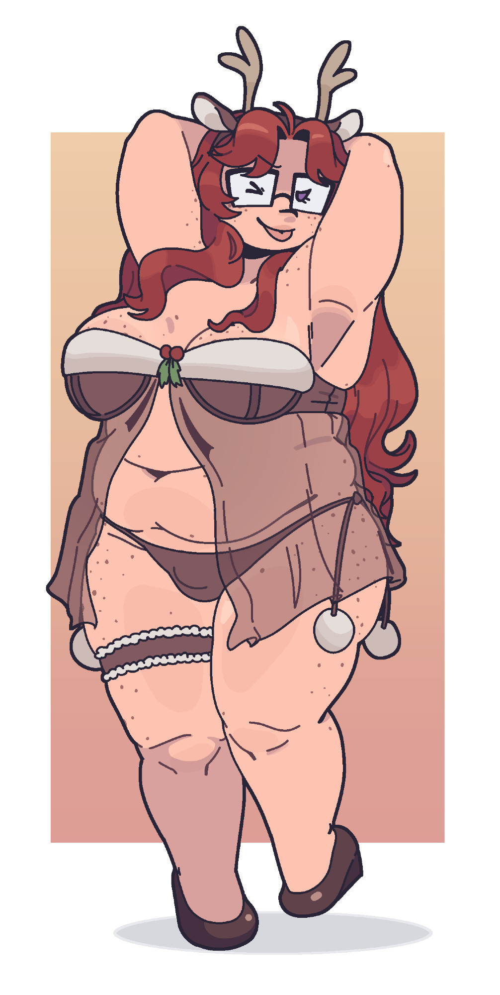bulge, christmas, chubby, chubby female, glasses, nat (riteliso), panties, red hair, reindeer, reindeer antlers, riteliso, trans, trans woman, transfem, uncircumcised, uncut, worklunchbox