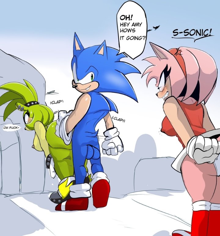 amy rose, anal, anal sex, angry expression, anthro, big ass, big breasts, clapping ass, erect nipples, female, furry, male/female, mobian, mobian (species), mobian hedgehog, nude, nude female, nude male, panties, sonic (series), sonic the hedgehog, sonic the hedgehog (series), surge the tenrec, susknuckles, text bubble