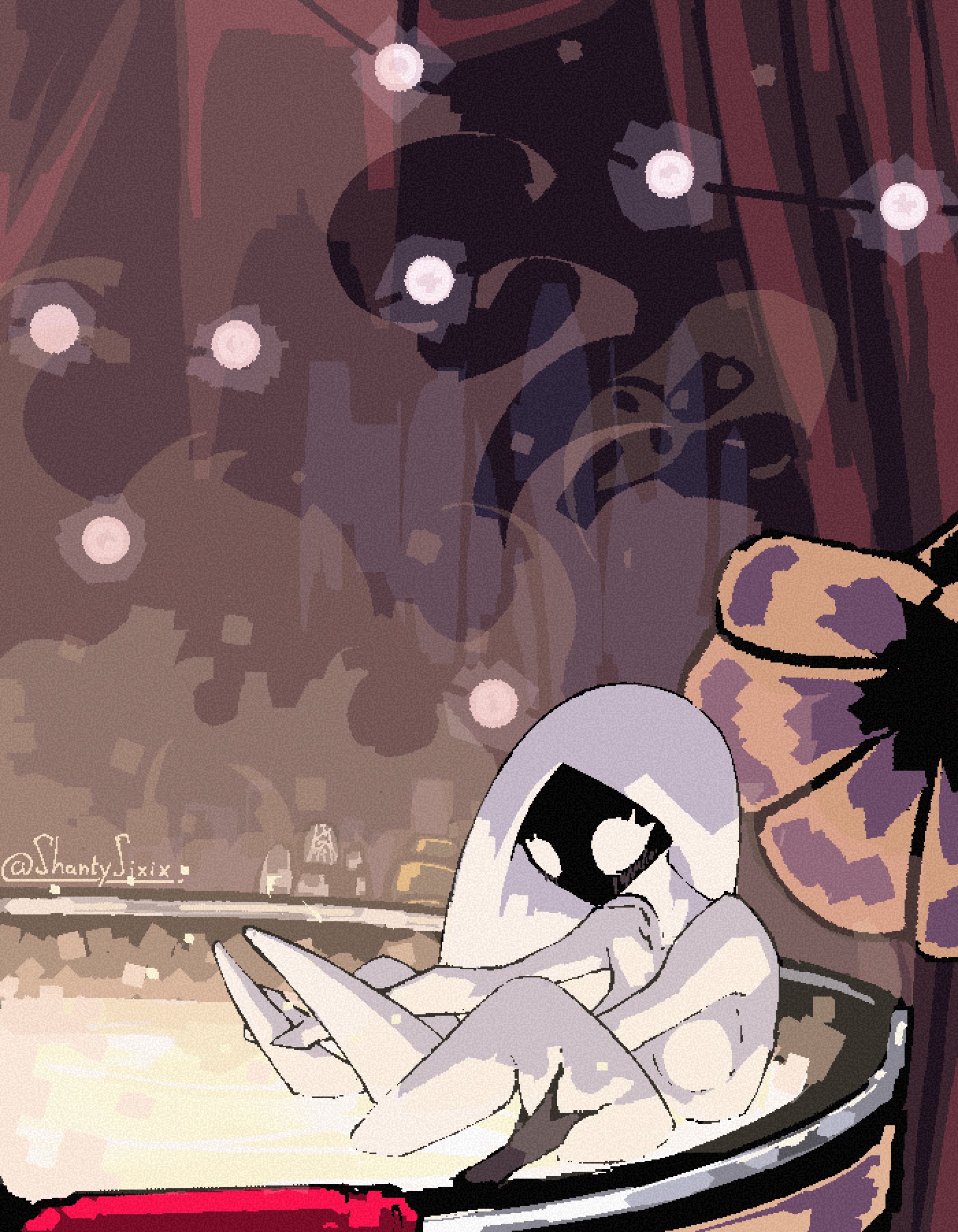 2025, anthro, arthropod, bath, bathing, breasts, cunnilingus, duo, female, female/female, hi res, hollow knight, hollow knight (franchise), hollow knight: silksong, hornet (hollow knight), insects, lace (hollow knight), lesbian, lesbian sex, nude, oral, partially submerged, sex, shantysixix, team cherry, vaginal penetration, water, white body, white eyes, yuri