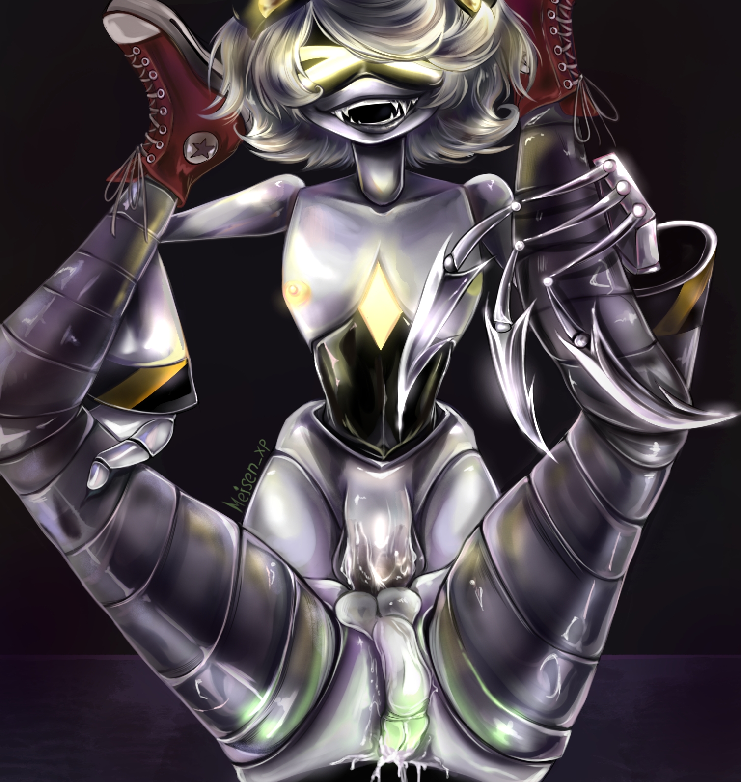 ass fucking, ass penetration, cock, dripping penis, dripping precum, fangs, glitch productions, glowing, glowing eyes, male, male only, meisen xp, mlm, murder drones, n (murder drones), nipples, nude, penetration, penis, robot, shoes on, thad (murder drones), yaoi