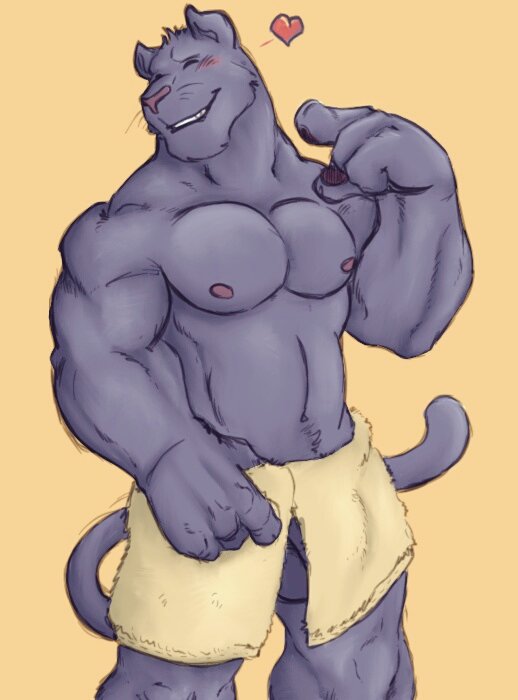 abs anthro colored feline male male_only mammal muscular ninjav panther pecs penis simple_background solo towel