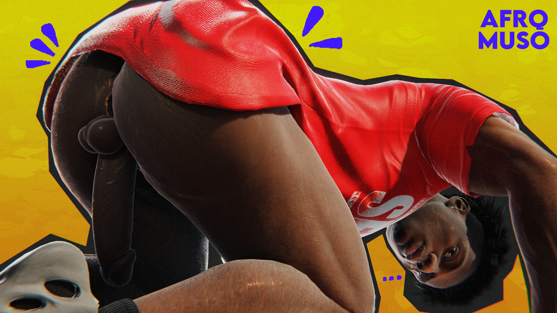 ..., 1boy, afromuso, alternative version available, artist name, ass, ass focus, back view, big penis, black male, blender (software), blender eevee next, celebrity, dark skin, dark-skinned male, drool string, drooling, gaping anus, gay, ishowspeed, looking at viewer, male, male only, pantsless, partially clothed, presenting hindquarters, puckered lips, real person, sweaty, watermark, yaoi