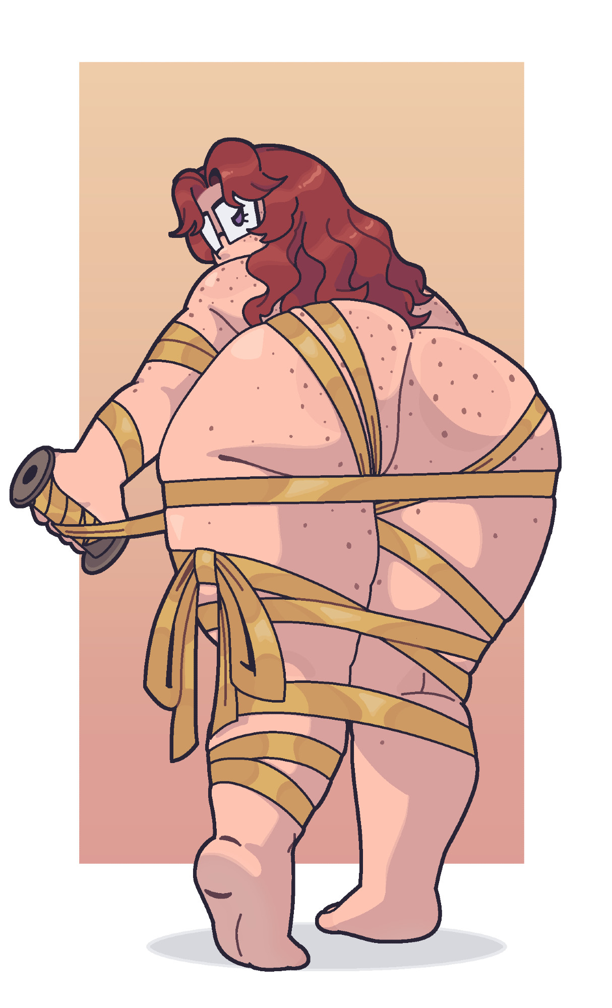 ass, ass focus, chubby, chubby female, freckles, freckles on ass, glasses on head, nat (riteliso), red hair, ribbon, ribbon bondage, ribbons, riteliso, trans, trans woman, transfem, worklunchbox