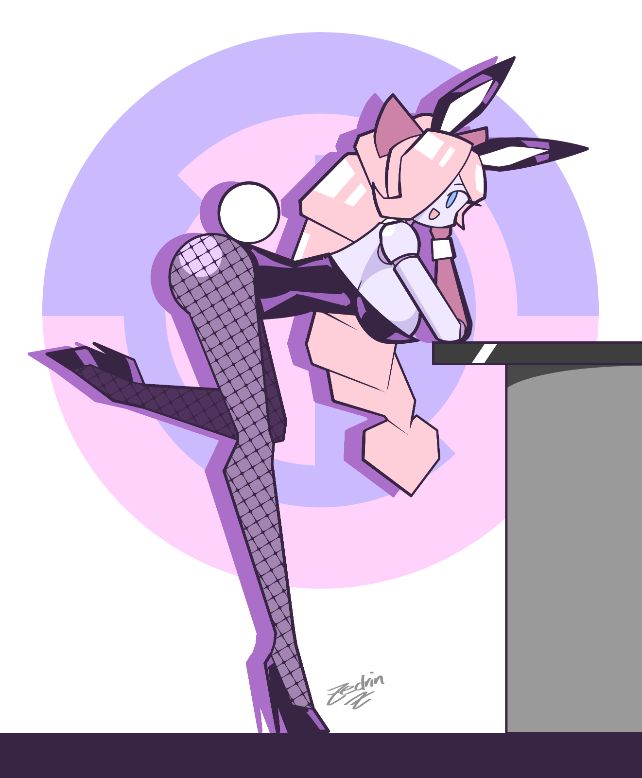 1girls, blue eyes, bunny ears, bunny girl, bunny tail, bunnysuit, female, gynoid, original character, pink hair, robot girl, socket (zedrin), tagme, zedrin