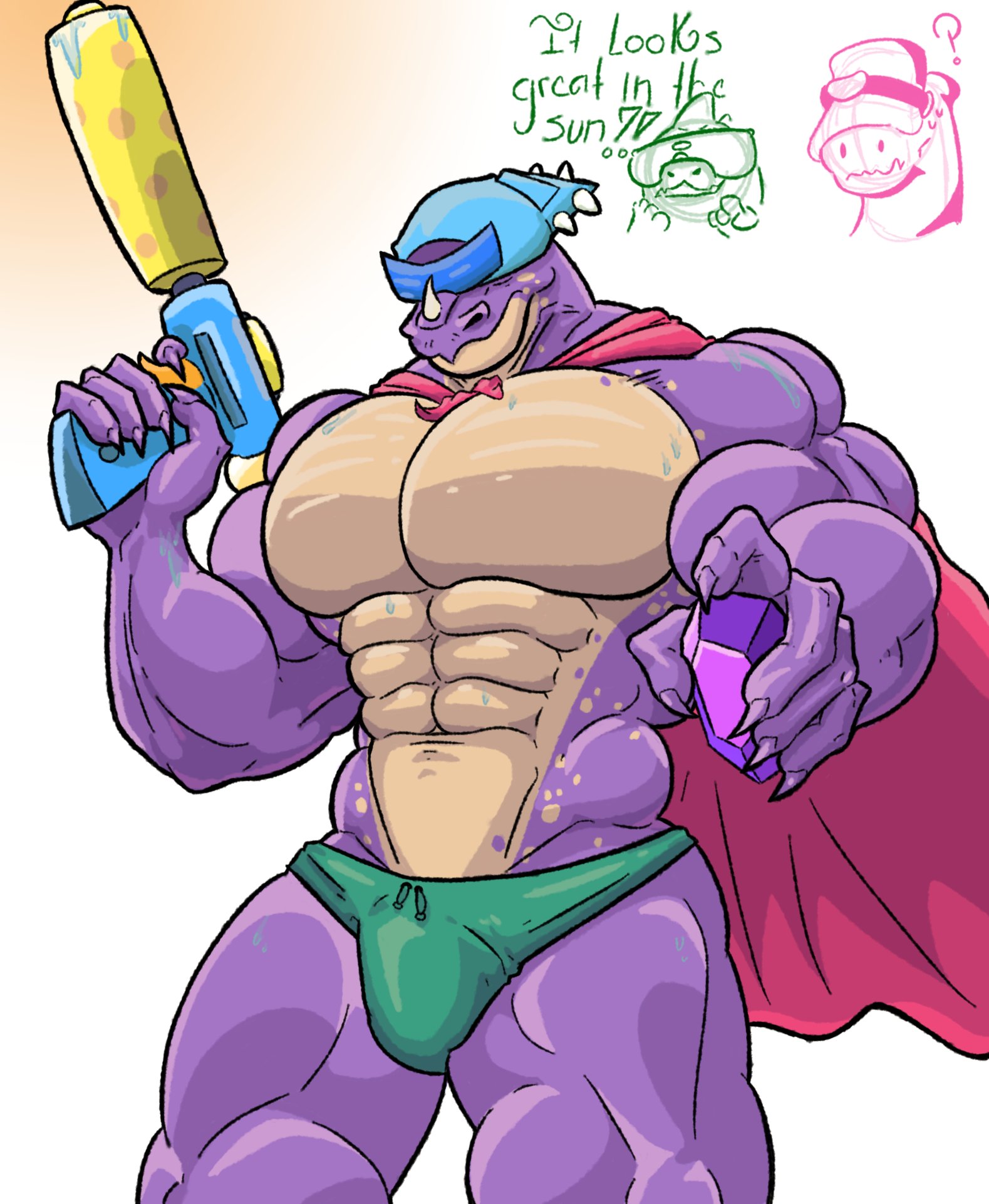 bara, biceps, big pecs, brawl stars, bulge, dinosaur, gay, huge pecs, hunk, muscular, pecs, pierce (brawl stars), speedo, thick thighs, v line, yaoi