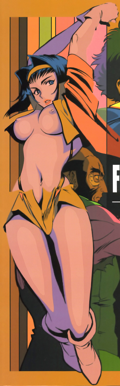 1girls 2017 2d adult adult_female arms_up black_hair blue_eyes breasts breasts_out cowboy_bebop exposed_breasts faye_valentine female female_focus human human_female human_only jet_black legs no_sex open_clothes open_shirt partially_clothed retro_artstyle short_hair shorts solo_focus spike_spiegel vintage