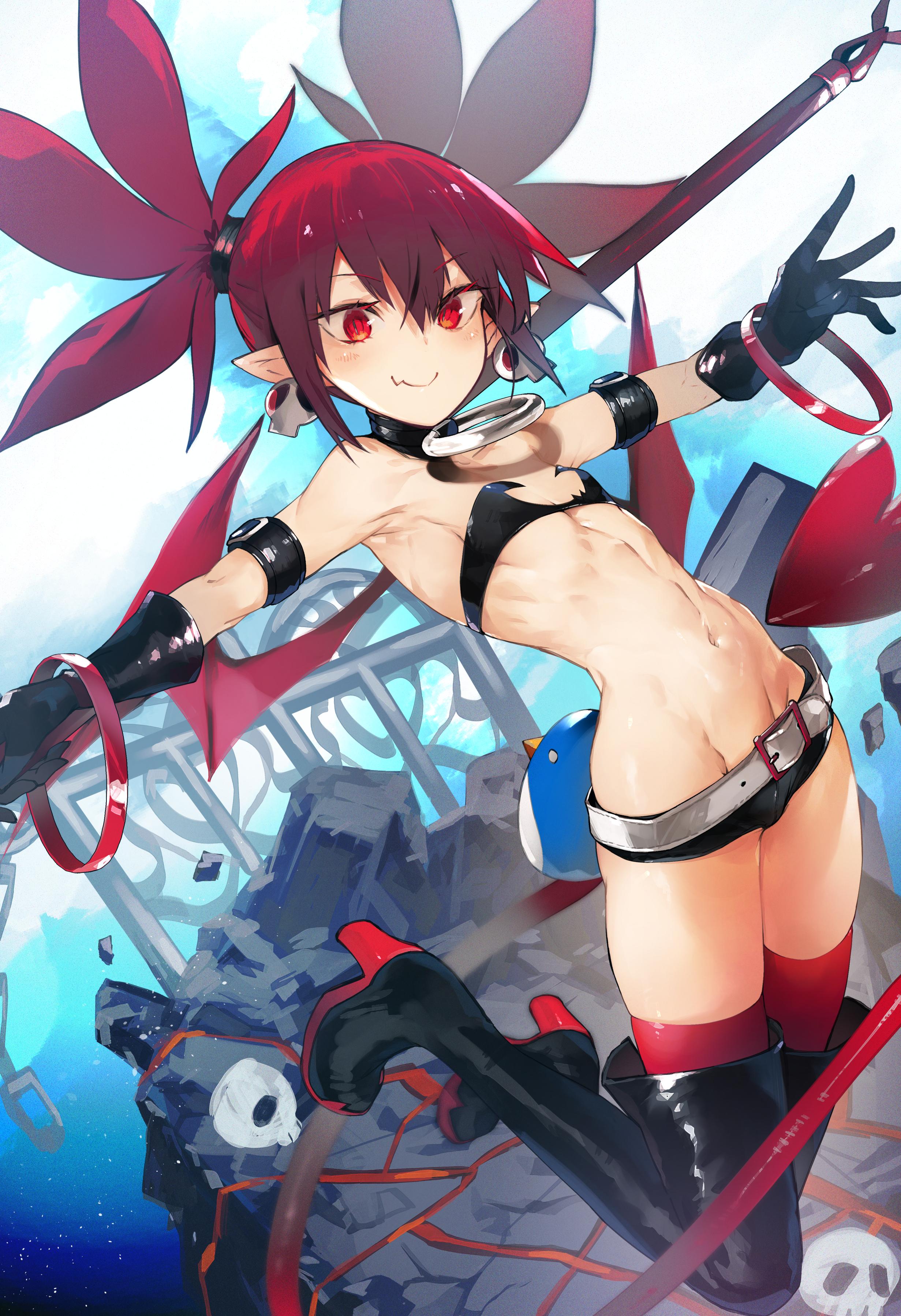 1girls, 2d, 2d (artwork), 2d artwork, armpits, bare armpits, bare arms, bare belly, bare chest, bare hips, bare midriff, bare navel, bare shoulders, bare skin, belly, belly button, bikini, bikini bottom, bikini top, black bikini, black bikini bottom, black bikini top, black choker, black footwear, black gloves, black high heels, black legwear, black micro bikini, black shoes, black stockings, black string bikini, black swimsuit, black swimwear, black thigh highs, black thighhighs, breasts, choker, collarbone, curvaceous, curvaceous body, curvaceous female, curvaceous figure, curvaceous hips, curvy, curvy body, curvy female, curvy figure, curvy hips, cute fang, digital, digital art, digital drawing, digital drawing (artwork), digital media, digital media (artwork), disgaea, disgaea 1, ear piercing, ear piercings, earrings, elbows, etna, exposed armpits, exposed arms, exposed belly, exposed chest, exposed hips, exposed midriff, exposed navel, exposed shoulders, exposed skin, female, female focus, female only, fingers, flat breasts, flat chest, flat chested, footwear, full body, gloves, groin, hair between eyes, half naked, half nude, high heels, high resolution, highres, hip dips, inguinal crease, inguinal ligament, jumping, knees, lean figure, legs, legs closed, legs together, legwear, linea alba, long hair, looking at viewer, micro bikini, midriff, naked, naked female, naked woman, narrow waist, navel, nippon ichi software, nishiide kengorou, nude, nude female, nudity, outdoor, outdoor nudity, outdoors, outside, petite, petite body, petite breasts, petite female, petite girl, petite tits, pierced ear, pierced ears, ponytail, red eyes, red hair, red-eyed female, red-haired female, ribs, semi nude, shoes, shoulders, side ponytail, skinny, skinny female, skinny girl, skinny waist, slender body, slender waist, slim waist, small breast, small breasts, smooth chest, solo, stockings, stomach, string bikini, swimsuit, swimwear, thick thighs, thigh highs, thighhighs, thighs, thighs together, tiny breasts, wide hips