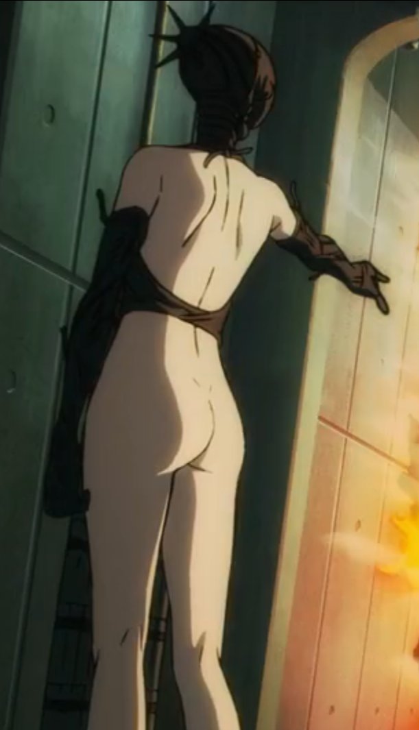1girls, 2d, 2d (artwork), apron, ass, ass focus, back view, bomb devil, chainsaw man, edit, fair skin, female, female focus, female only, long gloves, nude, nude female, official art, official artwork edit, reze (chainsaw man), solo