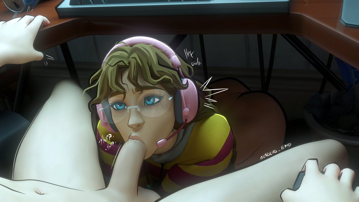 1boy, 1boy1girl, 1girls, 3d, 3d (artwork), 3d model, 3d render, blowjob, blowjob face, blowjob focus, blowjob only, blowjob pov, blowjob under table, blue eyes, brown hair, cute, cute expression, cute eyes, cute face, cute female, cute girl, fellatio, fellatio face, fellatio gesture, fellatio pov, female, fortnite, fortnite: battle royale, headphones, headphones on head, light brown hair, light skin, light-skinned female, looking at another, looking at partner, oral, oral sex, pixelle (fortnite), playing videogame, seductive, seductive body, seductive eyes, seductive female, seductive gaze, seductive look, seductive mouth, seductive pose, undead h34d, under the table, video game, video game character, video games, while playing videogame