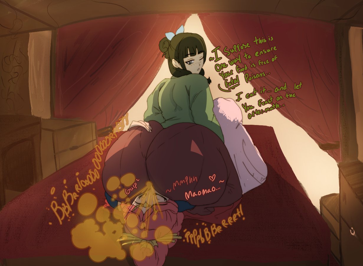 2girls, ass, bottom heavy, facesitting, fart, fart fetish, farting, farting in face, farting on face, female, female only, gigantic ass, gyokuyou (kusuriya no hitorigoto), huge ass, human, kusuriya no hitorigoto, maomao (kusuriya no hitorigoto), melissaalli, yuri