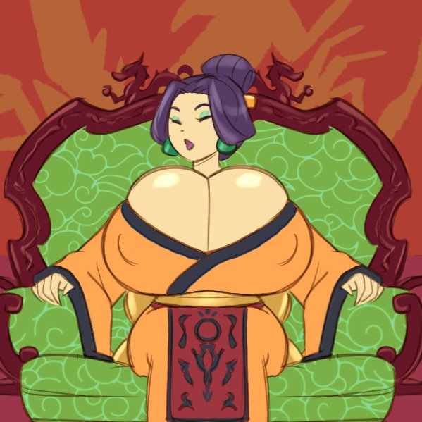 1girls, asian, big breasts, breasts, chinese, chinese clothes, chinese female, cleavage, clothed, clothed female, dragon dynasty, earrings, empress, female, female focus, female only, giant breasts, huge breasts, milf, mother, nipple bulge, orange dress, purple hair, samson 00, sitting, sitting on throne, sketch, solo, solo female, solo focus, throne, throne room, tied hair, wu (samson)