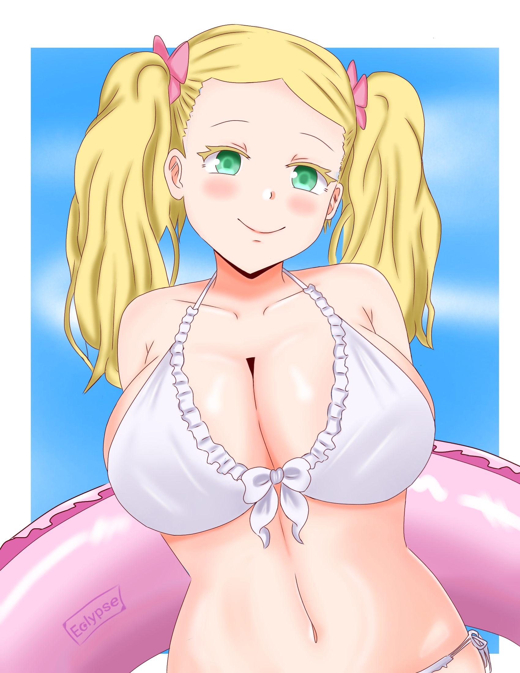 1girls, alternate hairstyle, bare arms, bare belly, bare chest, bare hands, bare midriff, bare navel, bare shoulders, bare skin, belly, belly button, big breasts, bikini, bikini bottom, bikini only, bikini top, blonde eyebrows, blonde female, blonde hair, blonde-haired female, blush, blush face, blushing female, breasts, busty, busty female, busty teenager, carol olston, cleavage, collarbone, eclypse, exposed arms, exposed belly, exposed chest, exposed midriff, exposed navel, exposed shoulders, exposed skin, female, female focus, female only, green eyes, green-eyed female, hair tie, halterneck, head tilt, high resolution, high school student, highres, large breasts, lean figure, lips, long hair, looking at viewer, midriff, narrow waist, navel, parted bangs, pose, posing, schoolgirl, sensual, sexy, shoulders, side-tie bikini, simple background, slender body, slender waist, slim waist, smile, solo, standing, string bikini, swimsuit, swimwear, teenage female, teenager, tilted head, tomo-chan wa onna no ko, twintails, twintails (hairstyle), voluptuous, wavy hair, young female, young woman