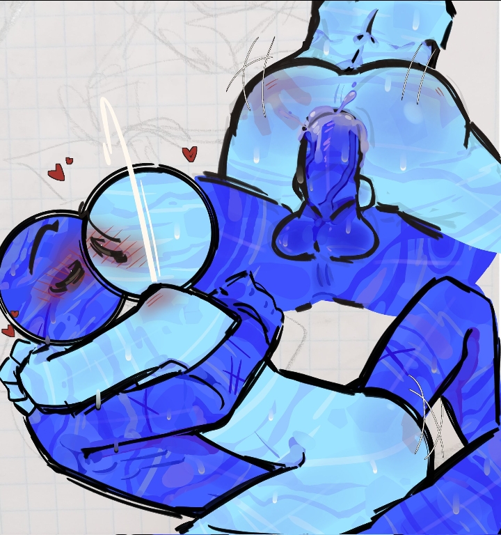 2boys, anal, anal penetration, anal sex, ass, back view, blue body, blush, blush lines, blushing, buttfuck, color, colored, cum, cum inside, cyan body, gay, gay anal, gay male, gay sex, hanaku 1allover, hearts around head, hugging partner, kiss, kissing, kissing while penetrated, male, male focus, male only, male penetrating male, male/male, motion lines, neptune (solarballs), penetration, penis, penis in ass, planethumans, riding penis, sex, simple background, slap mark, solarballs, tagme, uranus (solarballs)