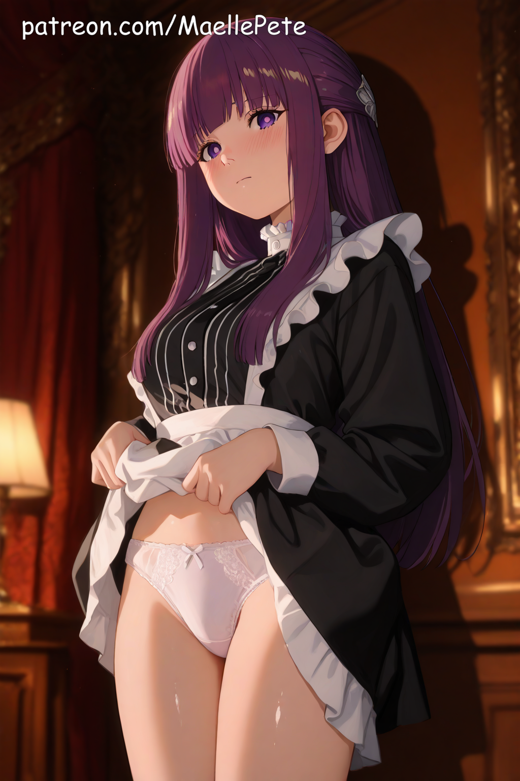 ai_generated anime beautiful beauty blush breasts cute embarassed_nude_female embarrassed embarrassed_female embarrassed_nude_male eyes female fern_(sousou_no_frieren) flat_belly frieren_beyond_journey&#039;s_end girl girly high_quality high_resolution highres human innocent legs long_hair looking looking_at_viewer love maellepetite maid maid_apron maid_headdress maid_outfit maid_uniform medium_breasts naked nsfw nude nude_female nudity oil oiled oiled_body oiled_skin petite petite_body petite_female pose shiny_skin shy skinny skirt_lift skirt_pull skirt_up slim slim_waist small_breasts sousou_no_frieren teenage_girl uncensored young
