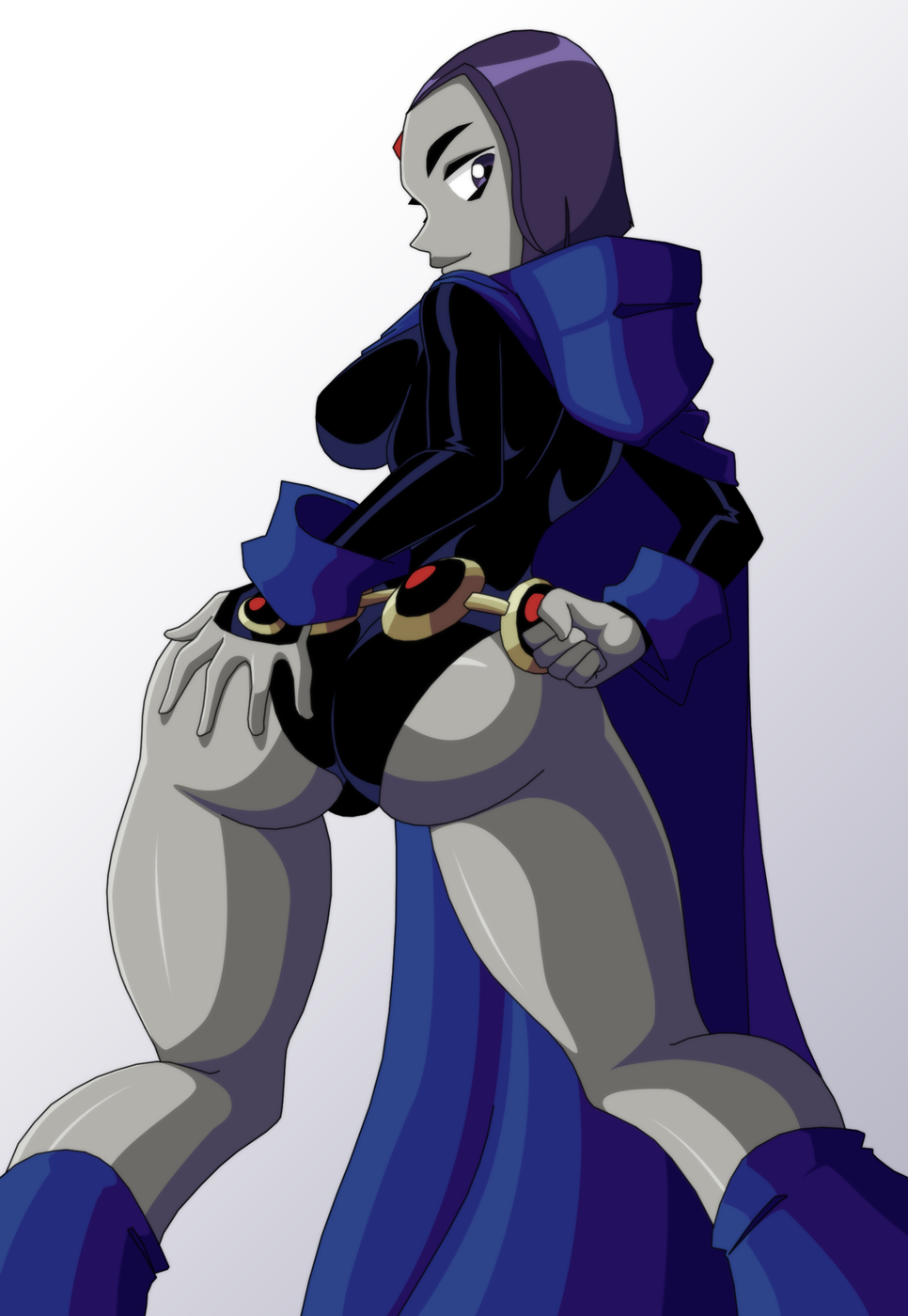 1girls, ass, dc, dc comics, female, female only, leotard, purple hair, rachel roth, raven (dc), ravenravenraven, short hair, solo, tagme, teen titans