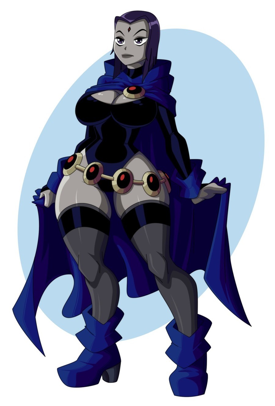 1girls, blue background, boots, cartoon network, dc, dc comics, female, female only, purple hair, rachel roth, raven (dc), ravenravenraven, solo, straight hair, tagme, teen titans, toonami, white background