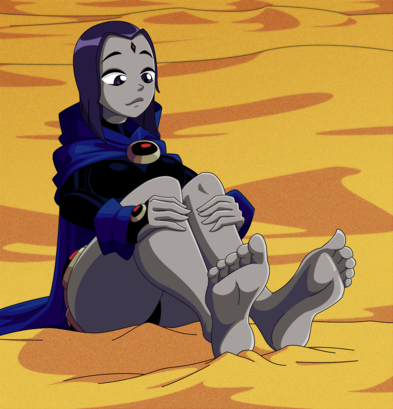 1girls, barefoot, dc, dc comics, feet, female, female only, foot fetish, purple hair, rachel roth, raven (dc), ravenravenraven, smooth skin, solo, tagme, teen titans, toes