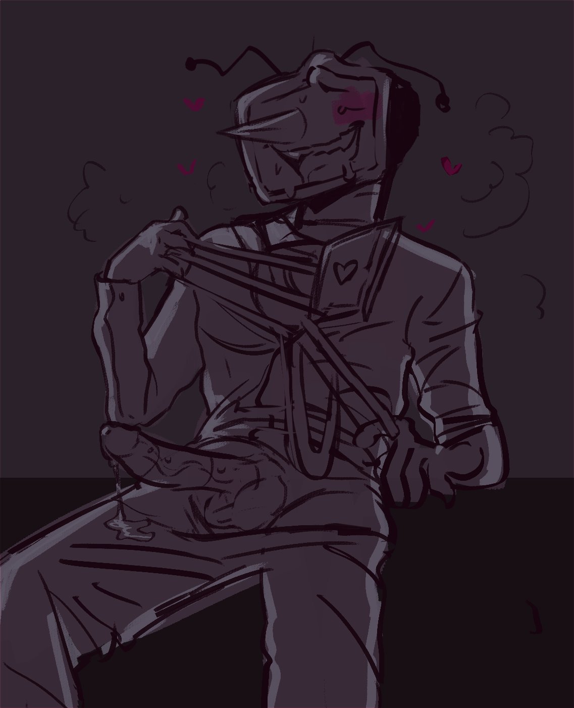 1guys aroused dark_room deltarune drooling foxerinu hearts_around_head horny male_only penis_out precum tenna_(deltarune) wireplay