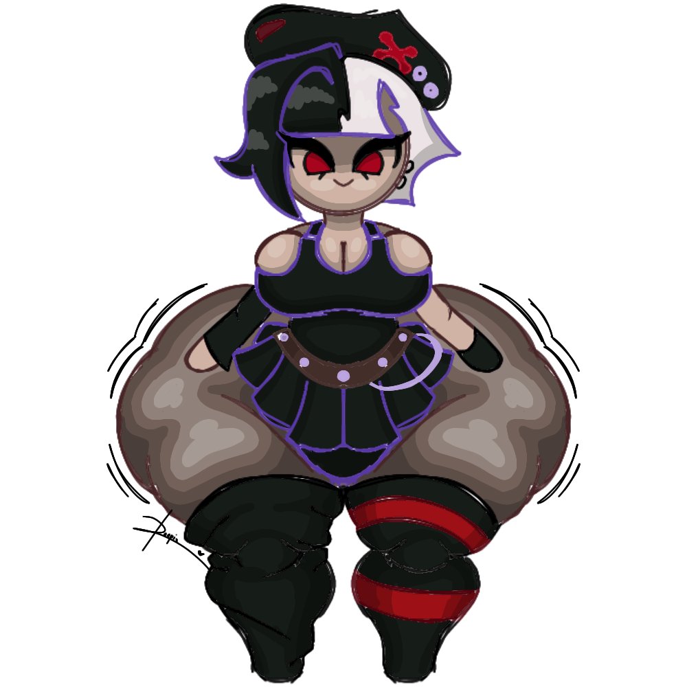 ass, ass visible from the front, big ass, big breasts, black hair, breasts, cookie run, currant cream cookie, cute, cute face, devsisters, doopie, enormous ass, female, huge ass, red eyes, thick thighs, two-tone hair, white hair