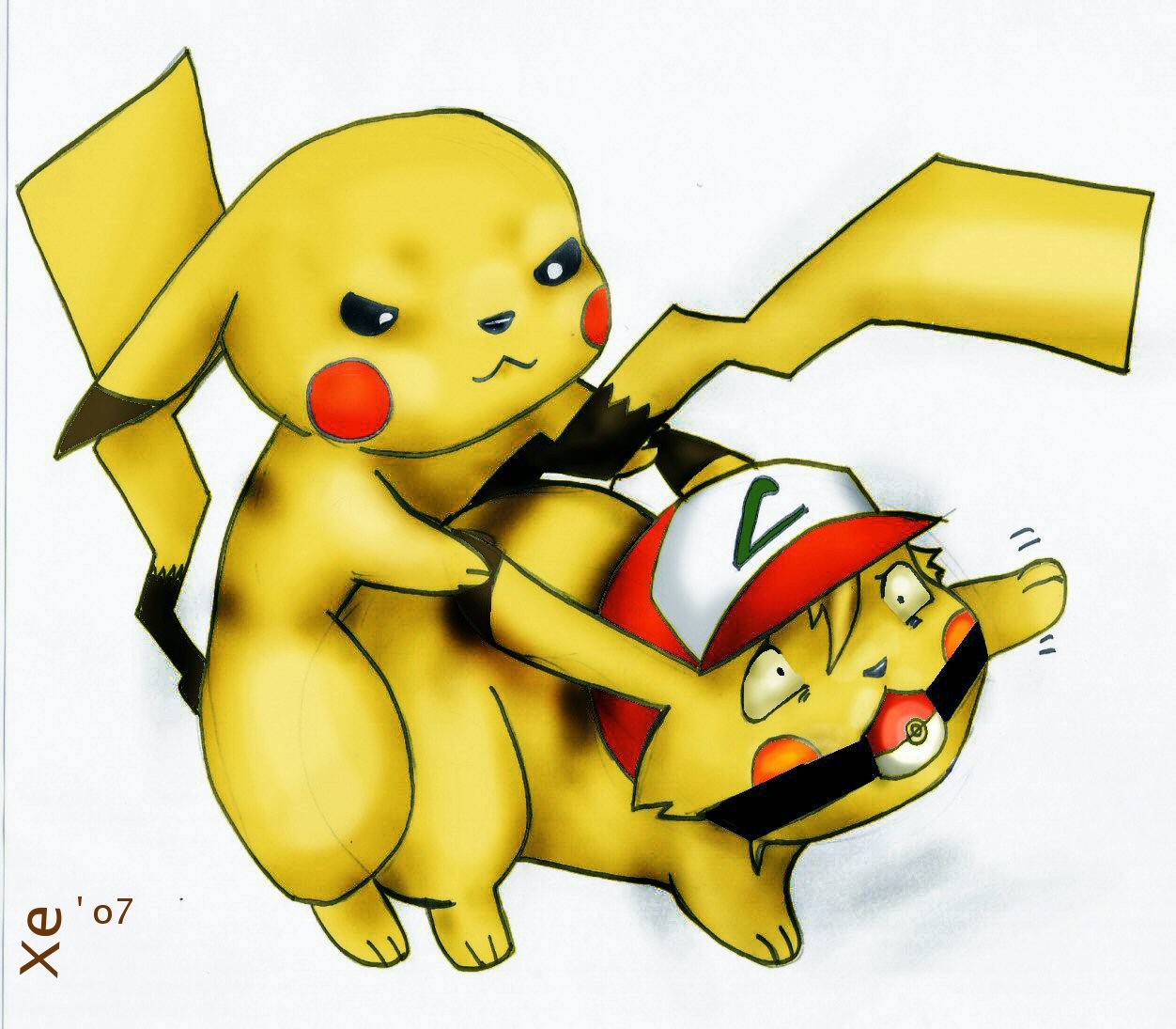 2007 ashchu nintendo pikachu pokémon_(species) pokemon satoshi_(pokemon) xeaneaux