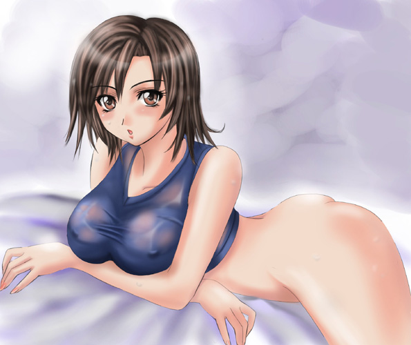 1041_(pixiv) 1041_(toshikazu) 1girls ass big_breasts bottomless bra breasts brown_eyes brown_hair clothes eyes female female_only hair kazama_asuka large_breasts lingerie namco see-through solo tekken tekken_5_dark_resurrection underwear wet_clothes