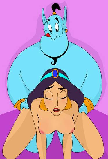 1girls aladdin arabian blue_body disney disney_princess female genie_(aladdin) hands_on_hips human male male_focus nipples non_human nude nude_female on_all_fours plain_background princess_jasmine straight tongue_out yaoinami