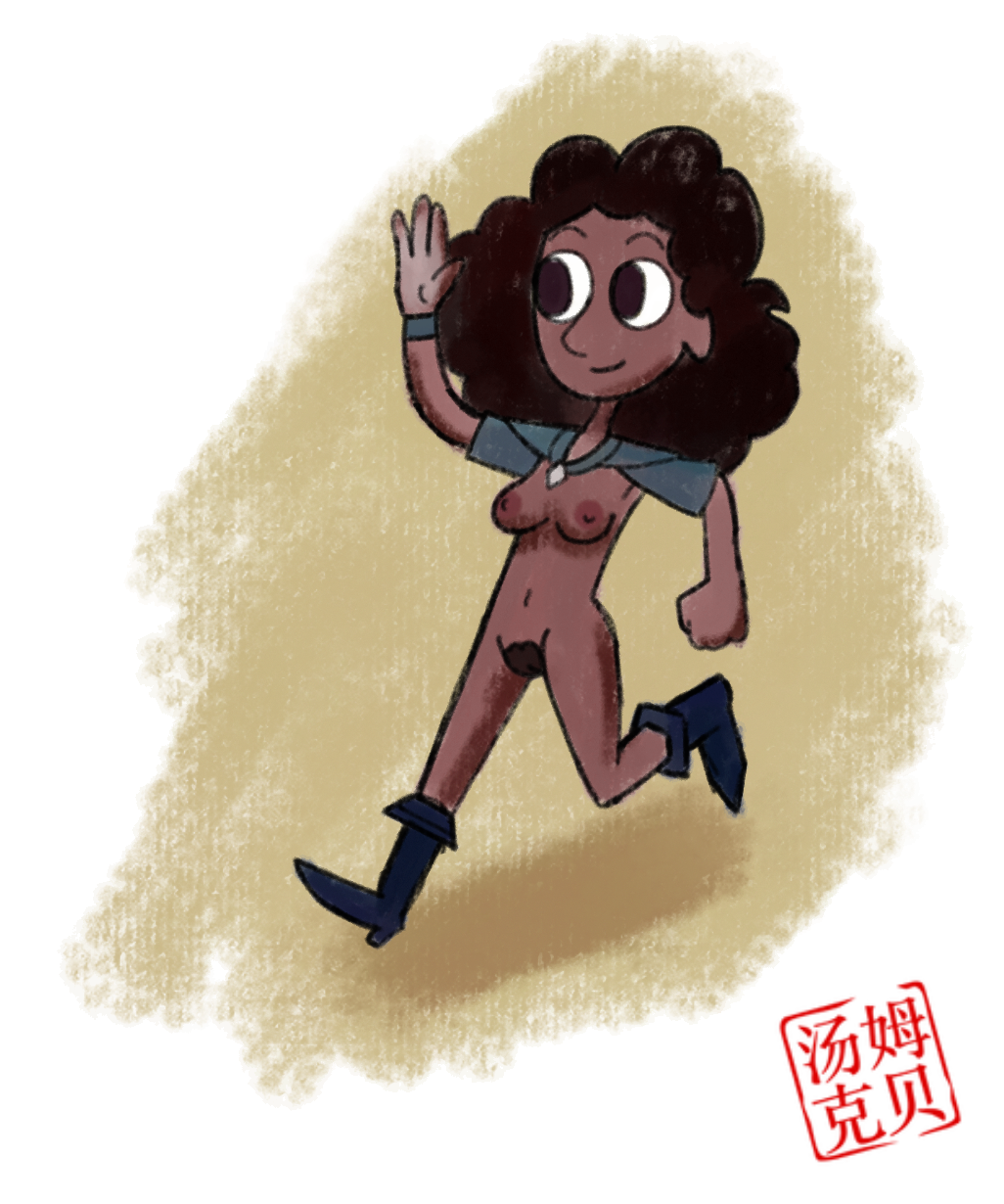 artist_logo boots brown_hair_female brown_pubic_hair cartoon casual character dark-skinned_female dark_skin exposed_clothing female footwear functionally_nude_female human mantle nude nude_female nudism original pubic_hair thenudehuemuse transparent_background waving wristband