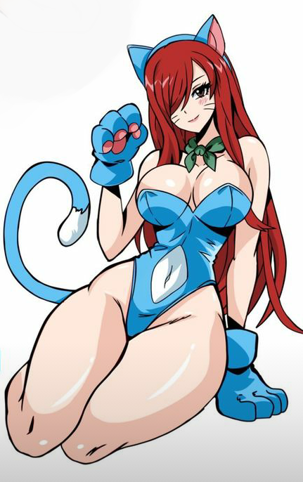 big_breasts cat_ears cat_tail cosplay erza_scarlet fairy_tail happy_(cosplay) happy_(fairy_tail)_(cosplay) hfxpins red_hair